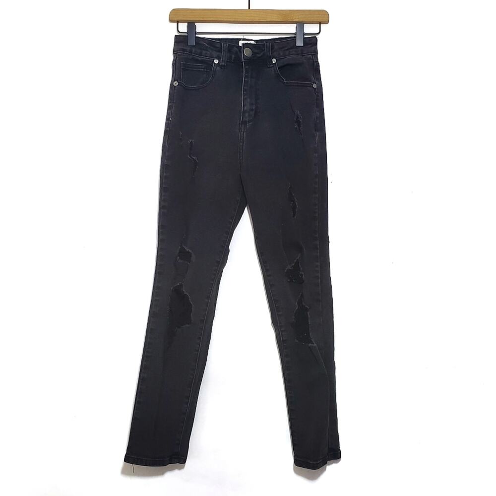 Cotton On | High 90s High Rise Distressed Trashed Black Denim Jeans